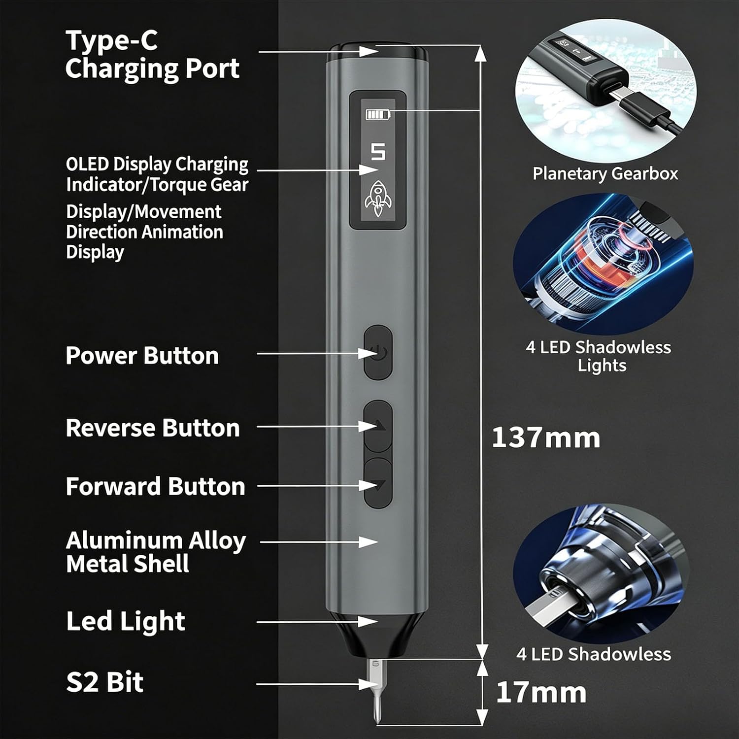 Type C Rechargeable Electric Screwdriver Set, 36 in 1 Driver Set with Compact Pen Body for Assembly Work and Daily Maintenance Assembly Furniture Setup Reverse Control Compact Portable