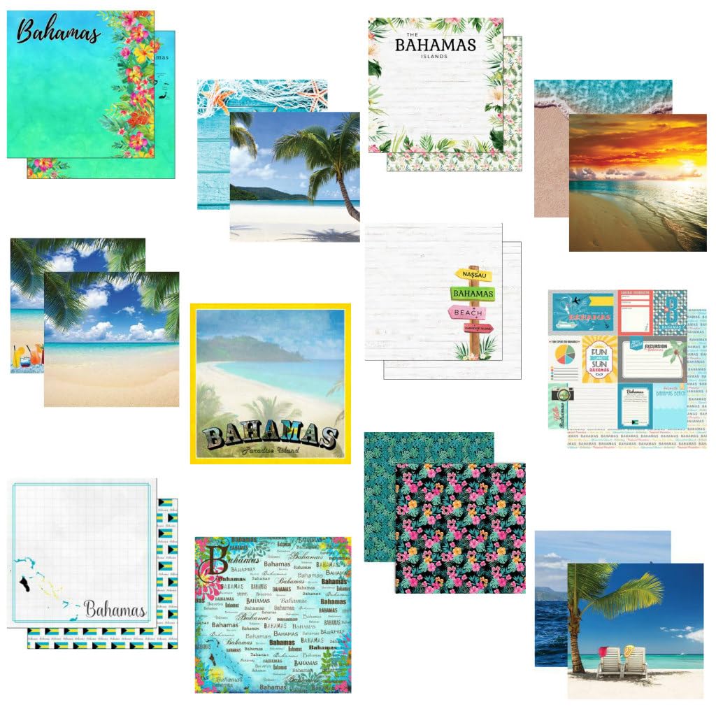 Custom Bundle - 12 Bahamas Travel Vacation Themed 12" x 12" Scrapbook Papers - Various Brands