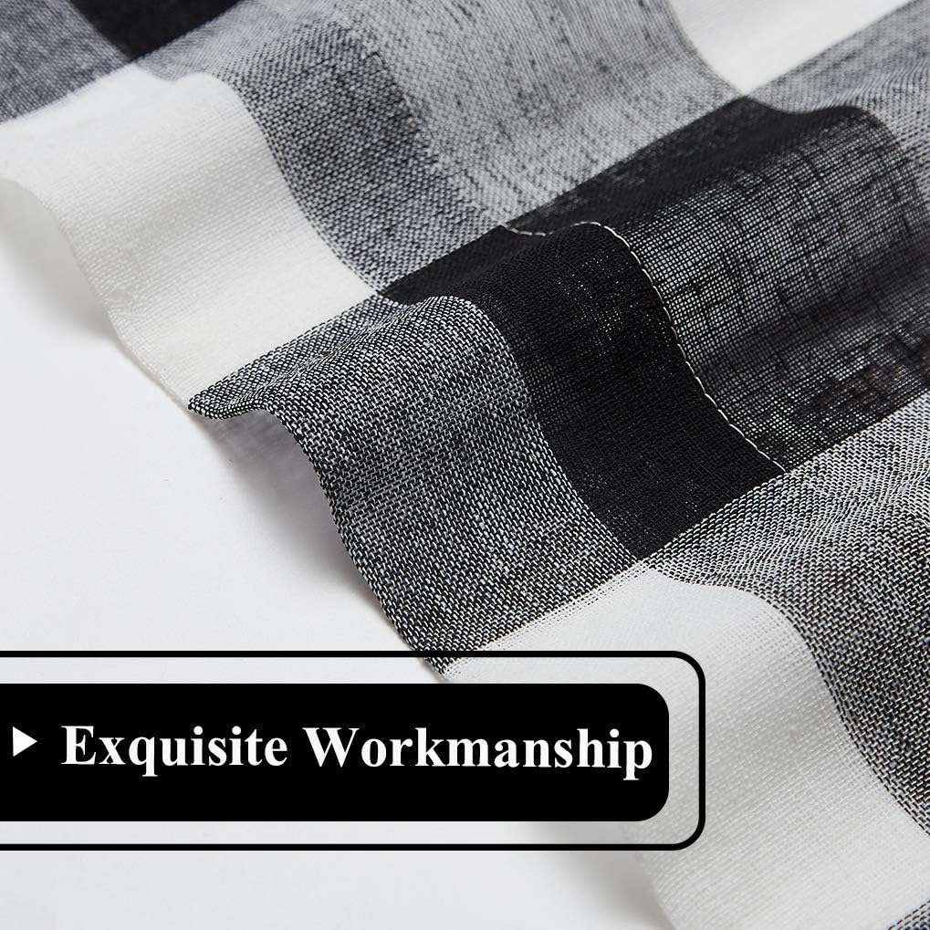 Black White Buffalo Plaid Sheer Window Curtain Panels 84 Inches Long,Rustic Voile Linen Textured Drape,Farmhouse Grid Grommet Top Window Treatment for Bedroom Living Room(2 Panels,40"x84",Black White)