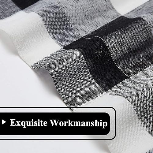 Miniatura 3 de Cortinas cortas de cuadros de búfalo en blanco y negro, de 63 pulgadas de largo, con paneles para ventana, estilo granja, para sala de estar, con