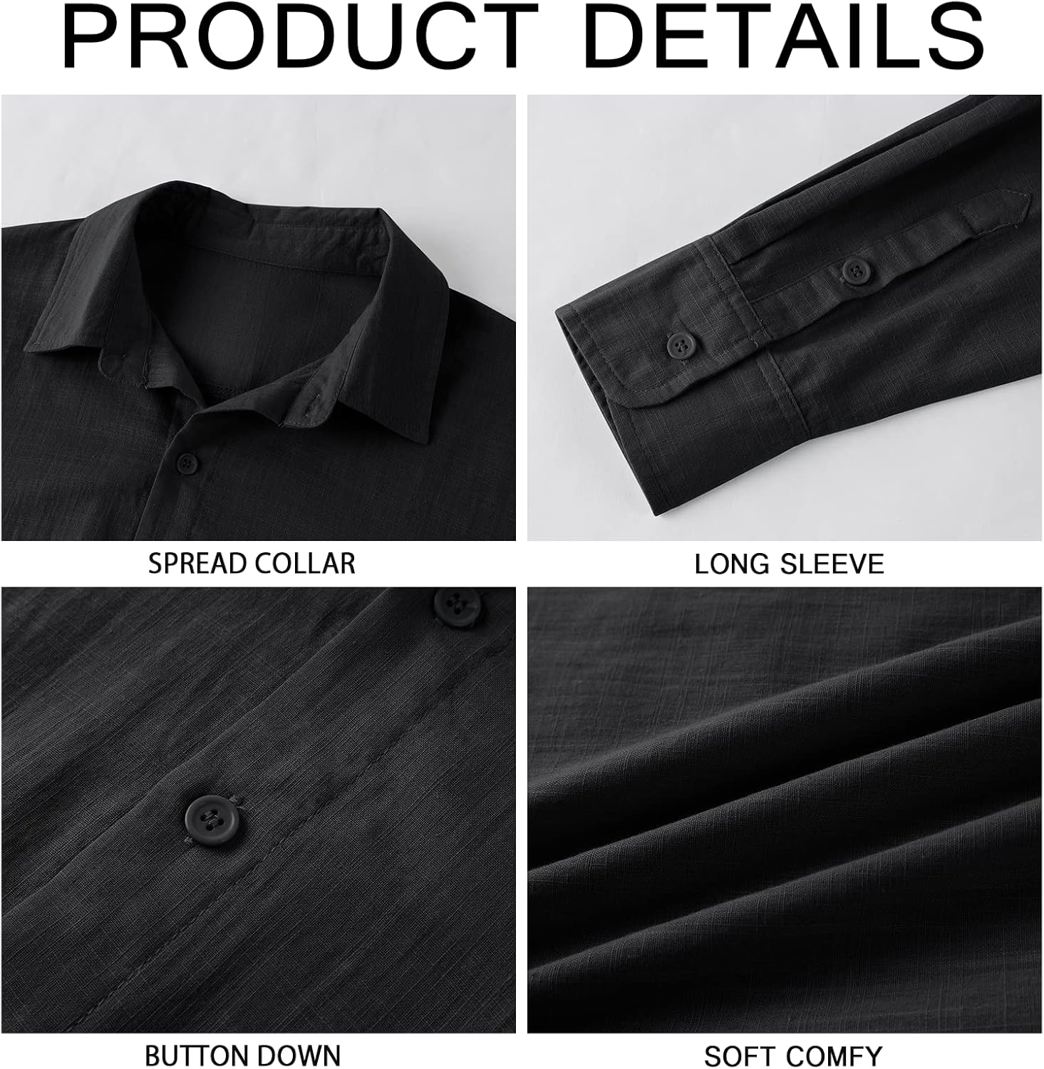 Runcati Mens Button Down Shirt Linen Cotton Shirts Casual Long Sleeve Spread Collar Beach Plain Tops - Image 5