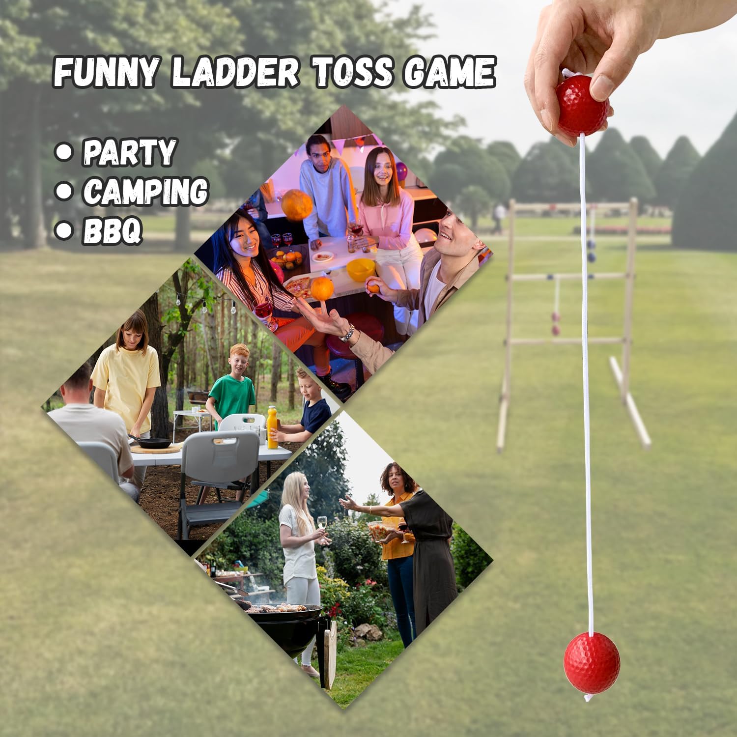 Ladder Ball Set with 2 Ladders 6 Bolas and Scoreboard Lawn Game Ladder Toss Outdoor Ladder Toss Game Set Wood Ladder Ball Set