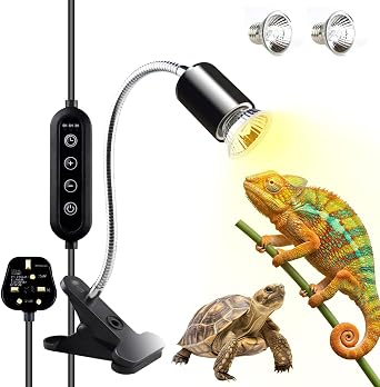 NANEEZOO Tortoise Heat Lamp - Reptile Heat Lamp with Cycle Timer, 360  Rotatable E27 UVA UVB Basking Light for Turtle, Snake, Chameleon, Lizar, 25W 2 Bulbs Includes