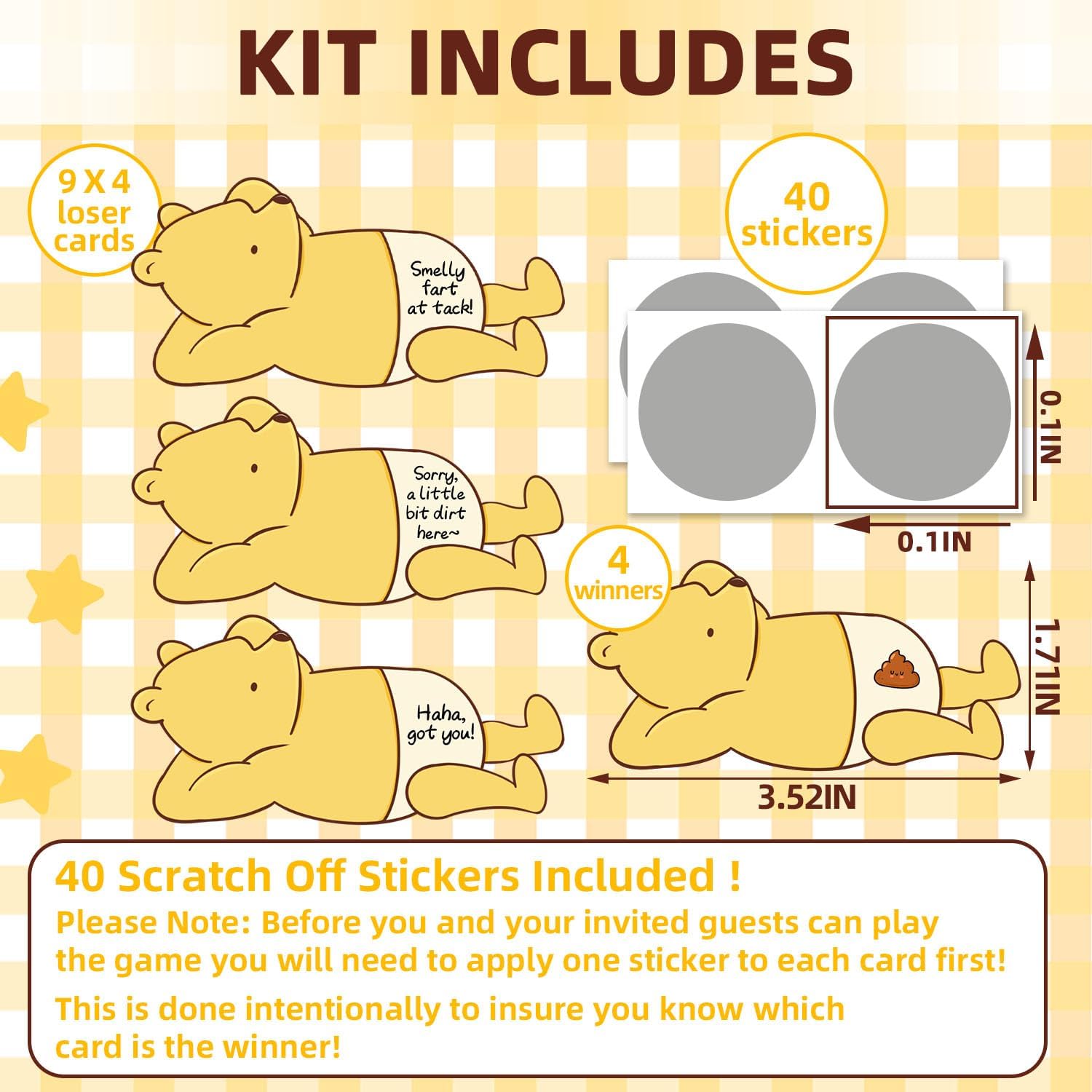 Baby Shower Scratch Off Game, 40Pcs Winnie Poopie Lottery Ticket Cards image 2