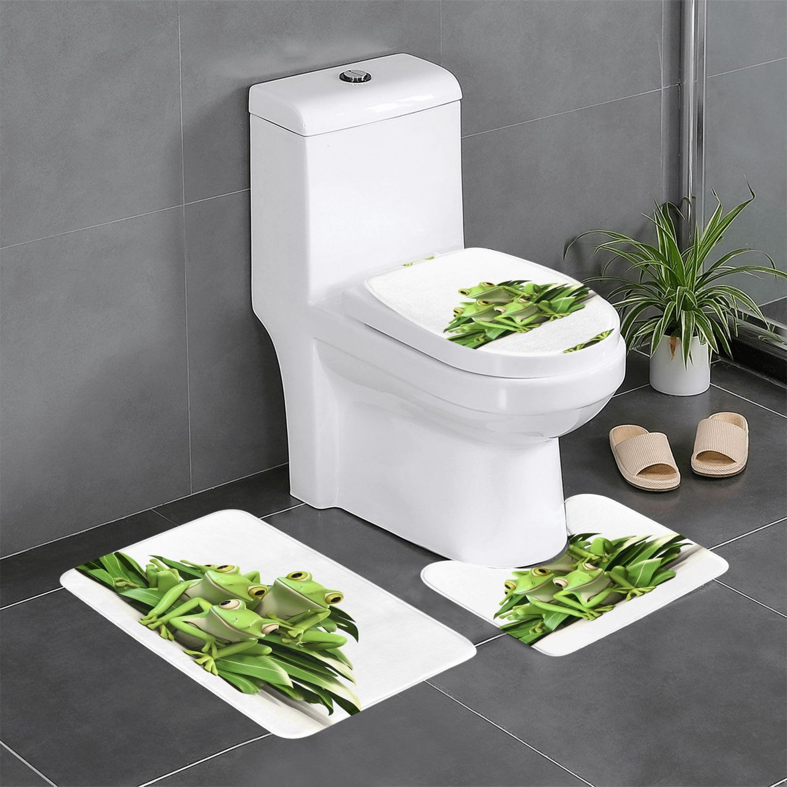Tapis de salle de bain antidérapants lot de 3 grenouilles tapis ovale de contour pour WC et lavabo