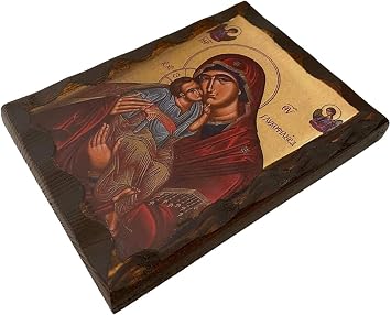 Handmade Greek Christian Orthodox Wood icon of Virgin Mary Glykofilousa (16 X 12cm or 6.3 X 4.7 In) Solid Wood
