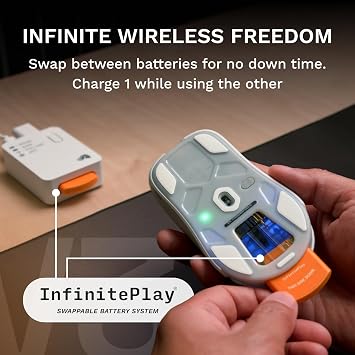 GLORIOUS Gaming Model O3 Wireless Gaming Mouse - InfinitePlay Swappable Battery, 130H Battery Life, 8k Polling, 130M Optical Switches, Ultralight 66g, 30K DPI Optical Sensor, RGB - White