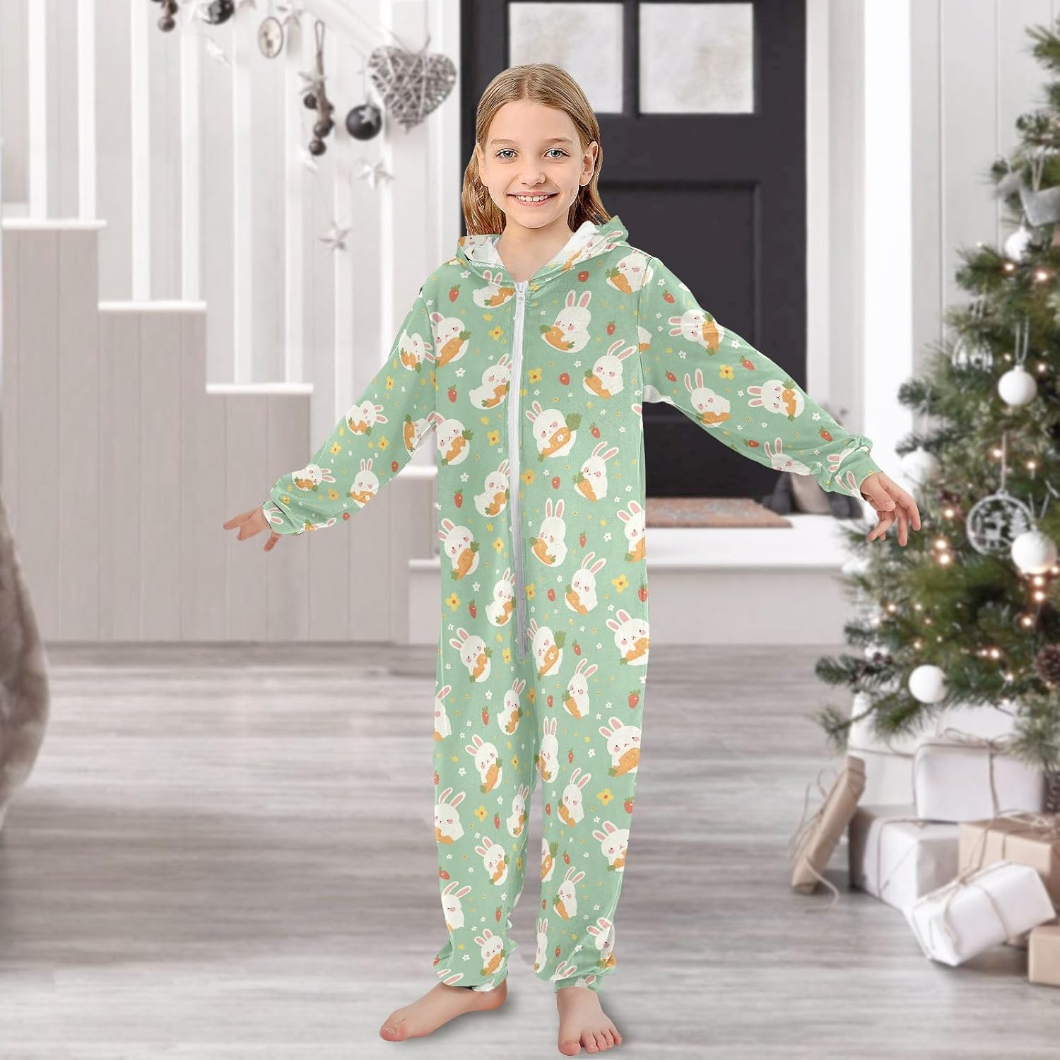 Unisex Pajama Cute Soft Hooded Sleepwear Holiday Loungewear for Parties Sleepovers 4-14Y