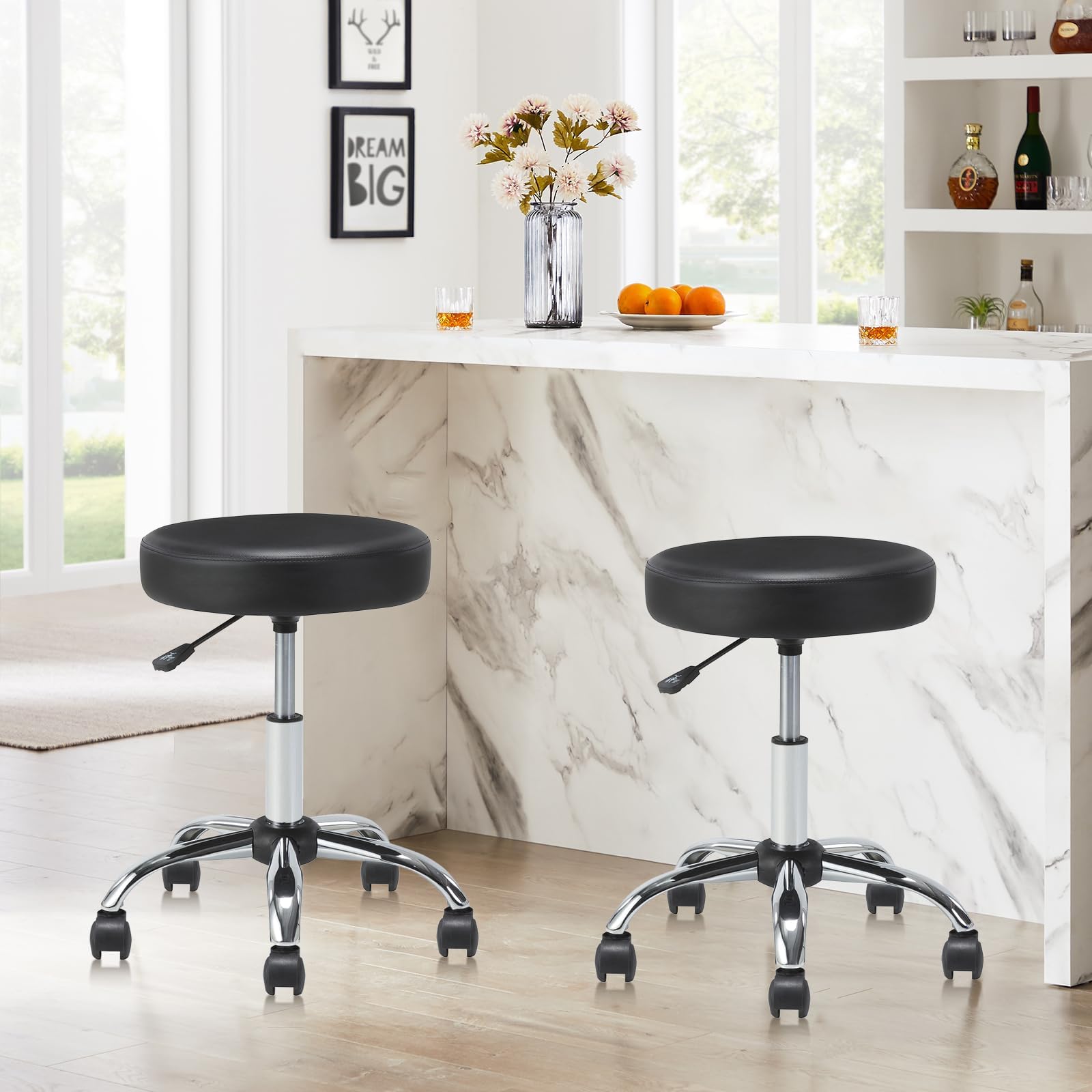 KLASIKA Adjustable Hydraulic Rolling Swivel Stool Chair with Cushion and Wheels
