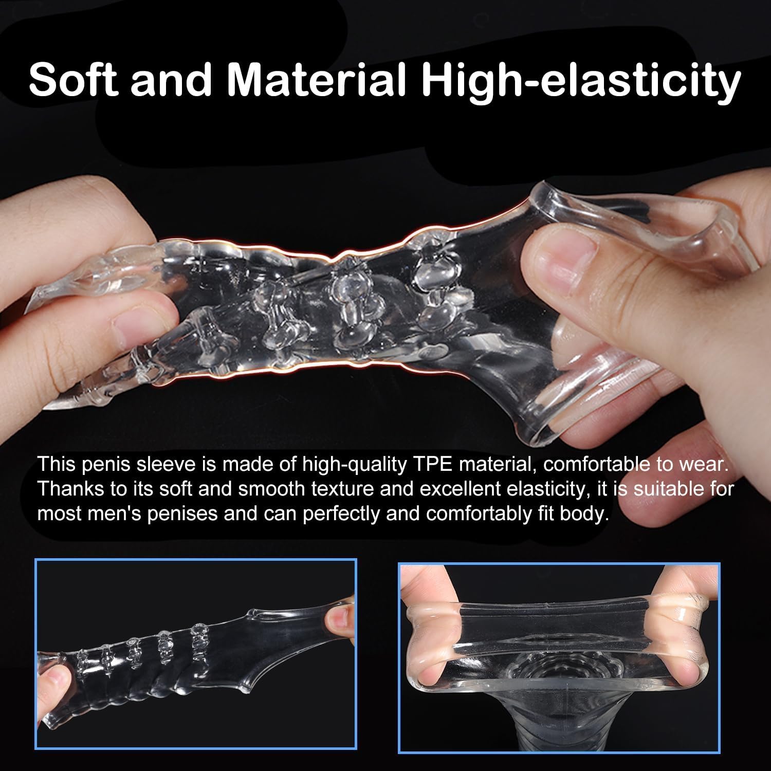Penis Rings Cock Sleeve for Men,Silicone Cock Rings 2PCS Stretchy Textured Studded Stretchy,Erection Enhancing Enhance Men Enlarger for Go-Long Stamina (Transparent)