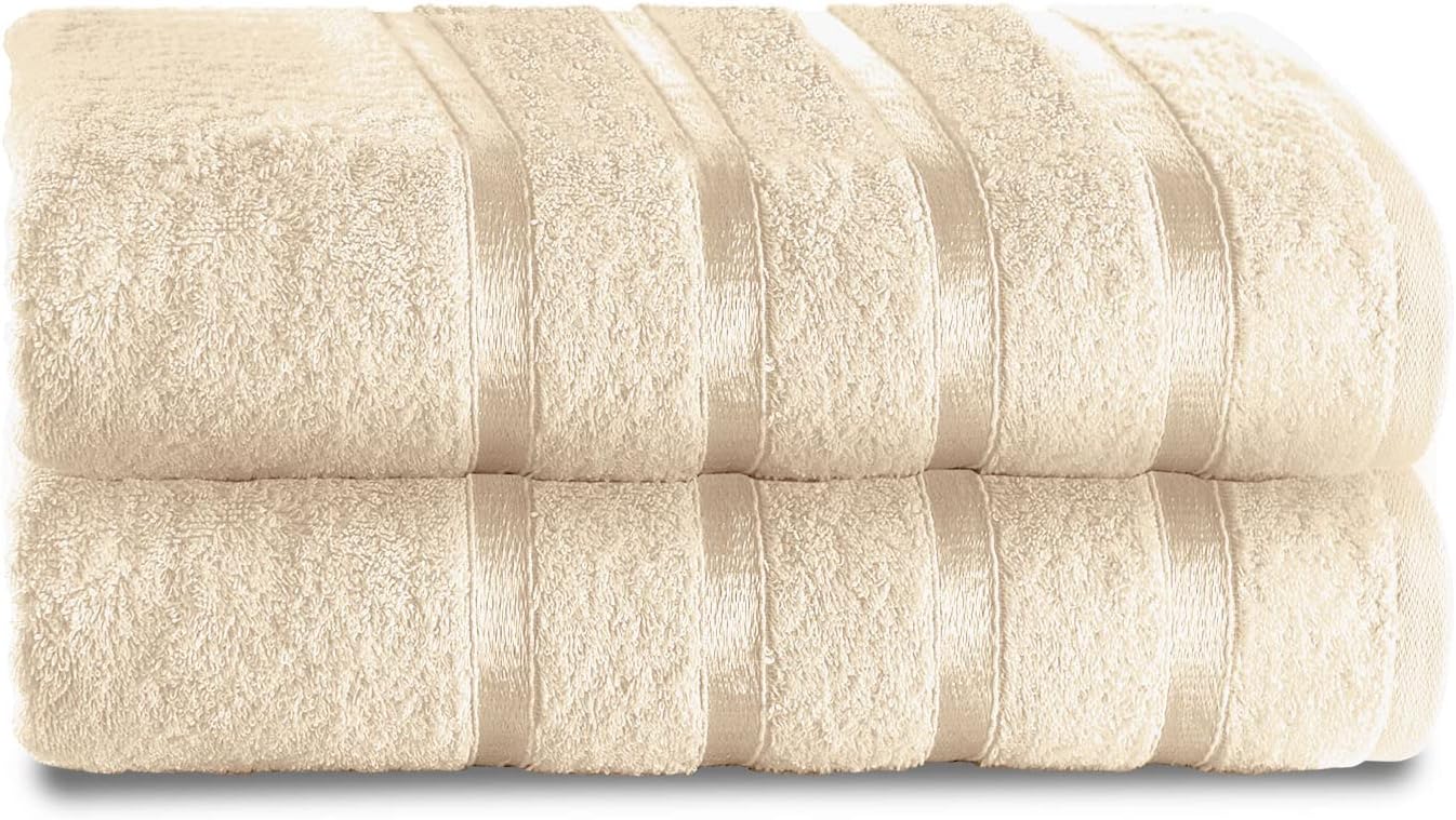 GC GAVENO CAVAILIA Fade Resistant Luxury Towels, Extra Absorbent 100% Ringspun Egyptian Cotton 500 GSM Bathroom Set, Cream, 2PK