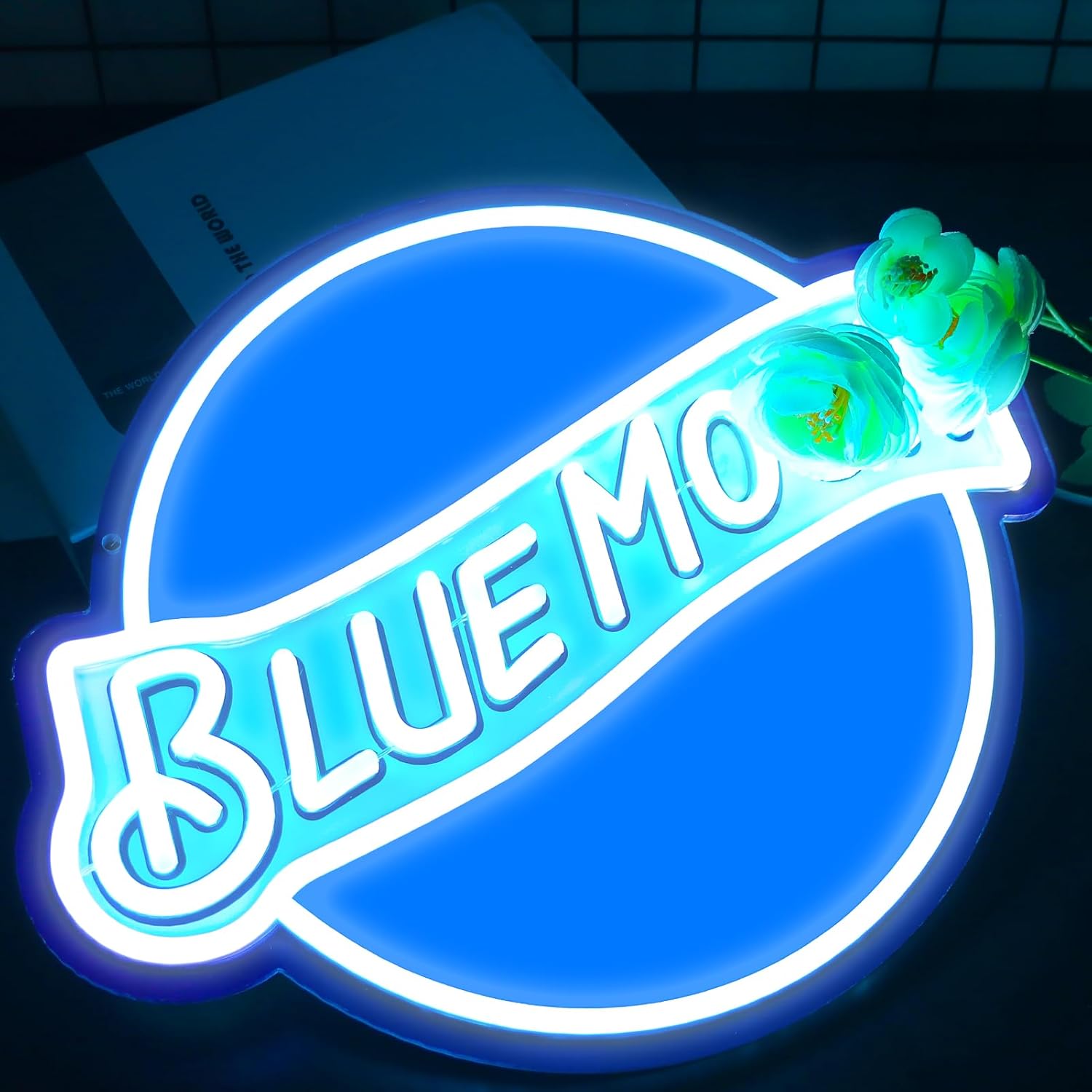 JFLLamp Blue Moon Neon Signs for Wall Decor Neon Lights for Bedroom Led Signs Suitable for Man Cave Bar Pub Restaurant Christmas Birthday Party Gift 5V Usb Power, 14 * 12.2 Inch(Azure+White)