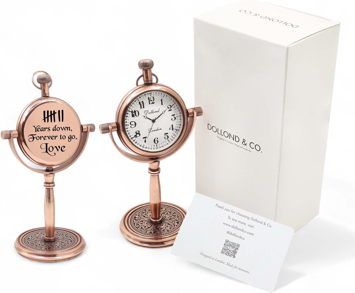 DOLLOND & CO. Copper Anniversary Desk Clock – “Years Together Forever to Go” Engraved | 7th Wedding for Couples | Vintage Desk Clock with Luxury Gift Box (Copper)