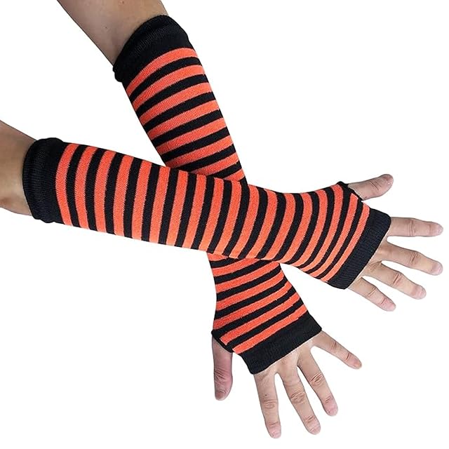 Foto 3 de 7 de AUSUAYA Mangas con guantes largos a rayas, sin dedos, para cosplay y fiesta de Navidad gótica, DE-S-G5
