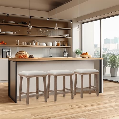 Miniatura 101 de Sophia & William Juego de 4 taburetes de bar de altura de mostrador, modernos taburetes de bar de piel sintética sin respaldo con patas de madera