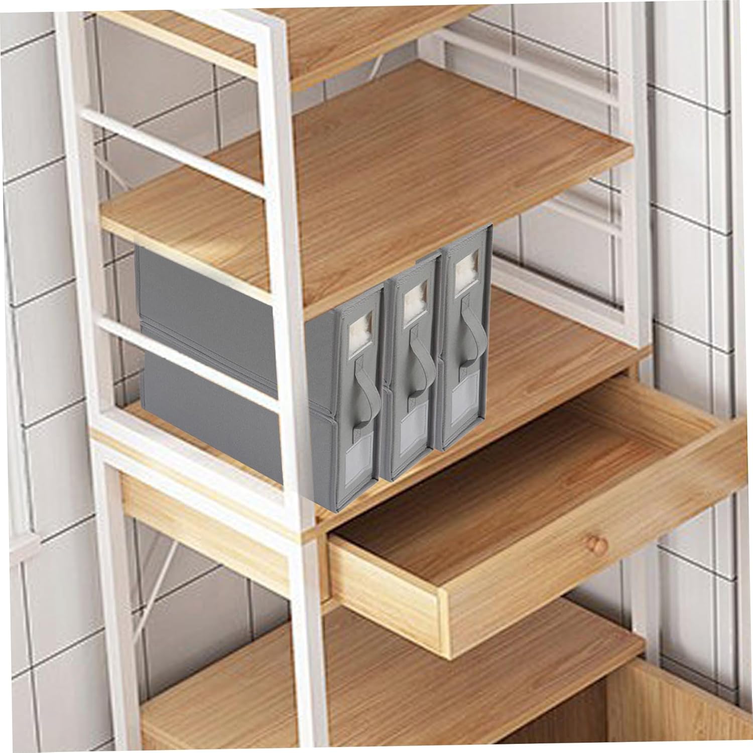 3Pcs Bed Sheet Organizer with Label & Visual Window 15x13x5in Bedsheet Organizer with Handle & Zipper Foldable Stackable Bedding Basket for Home, Grey