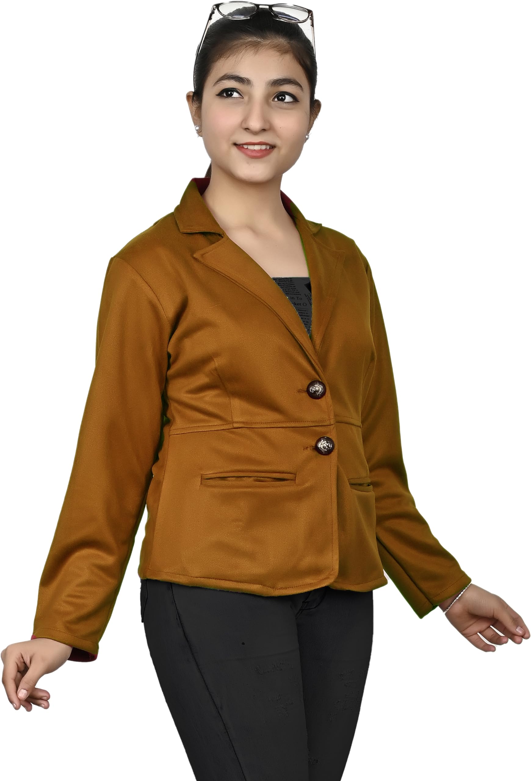 LIME 'N' LEMON Regular Fit Solid Single Breasted Casual Girls Blazer (Brown) 14-15 Years 1