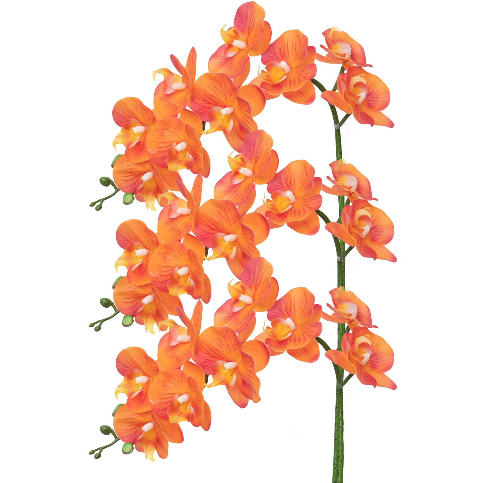 CXGS Artificial Orchid Flower 9 Large Petals Realistic Latex Faux Orchids 3PCS 37in Orchid Stems Orange Patter Fake Phalaenopsis Flower for Wedding
