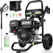 Professional 4200PSI 4GPM 212CC Gas Pressure Washer, 9" Wheels 7.0 HP Commercial Gas Power Washer with 1L Foam Bottle 5 Nozzles 25FT Hose for Home Car Fence Driveway EPA/CARB/ETL Compliant, Black