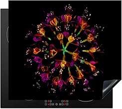 KitchenYeah© Induction Hob Cover, 60 x 52 cm, Kitchen, Hob Cover, Cooking Protection Cover, Everything for the Kitchen Flower – Orange – Pink – Black