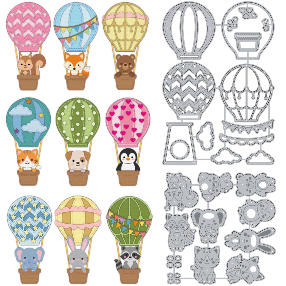 DELORIGIN Hot Air Balloon Cutting Dies Animals Making Die Cut Carbon Steel Die Cuts Stencils Blessing Card Scrapbooking Embossing Template Dies for Birthday Greeting Card Album Decor