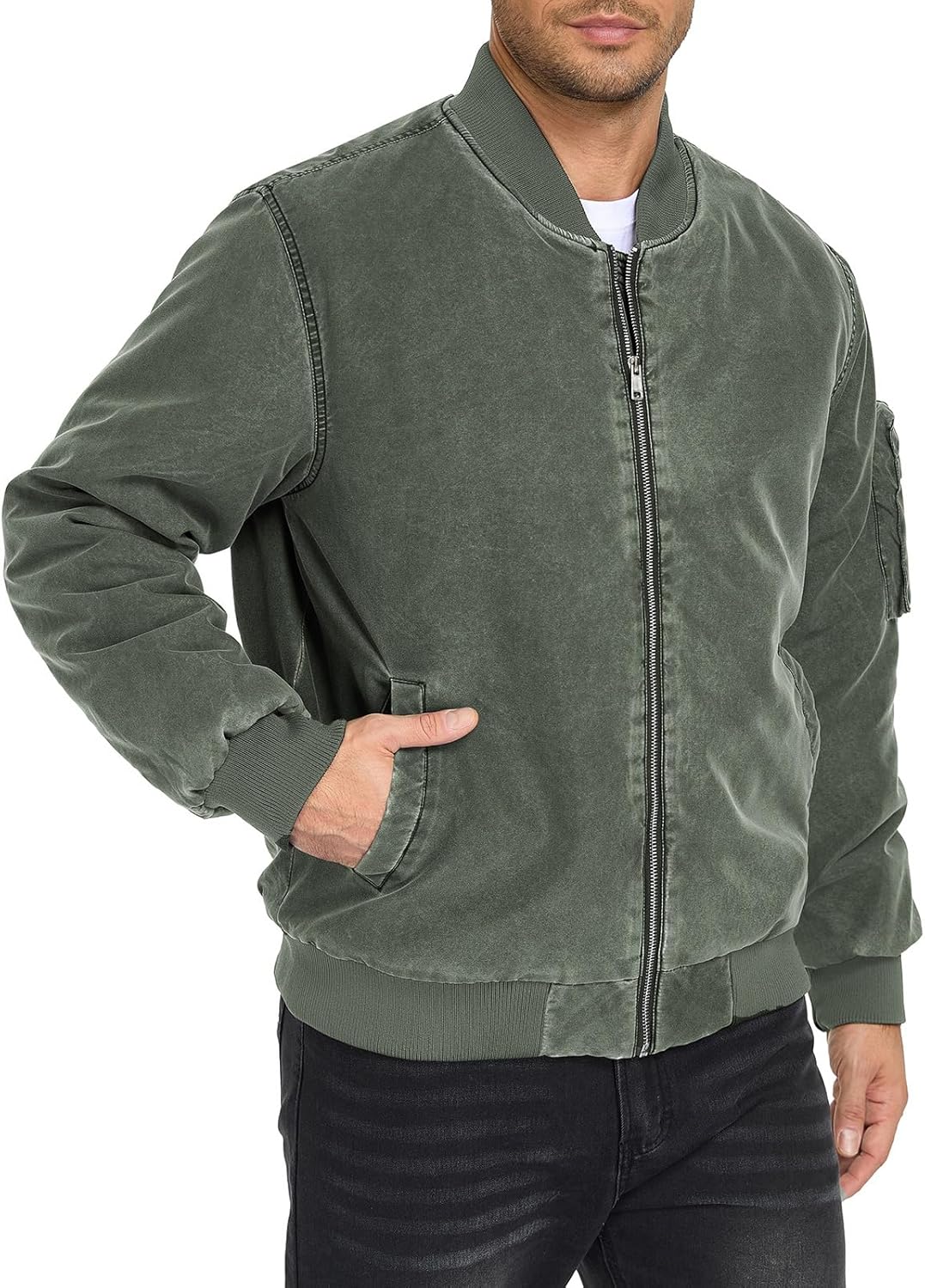 Oymyakon Mens Vintage Bomber Jacket Washed Fall Winter Warm Military Jackets Casual Padded Coats Windbreakers - Image 3