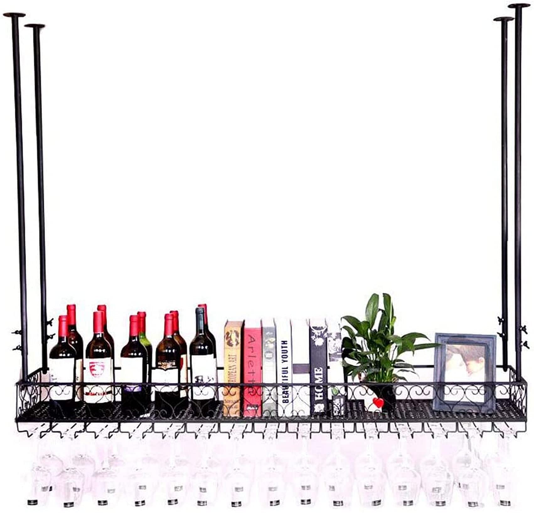 Perche réglable porte-gobelet suspendu de 100 cm, rack à vin en fer forgé
