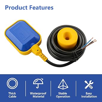 BAOMAIN 32ft Cable Float Switch Water Level Controller for Pump Tank | Hands-free auto pilot; extended 10M range; sewage & sump ready; heavy-duty corrosion-resistant build for reliable control.