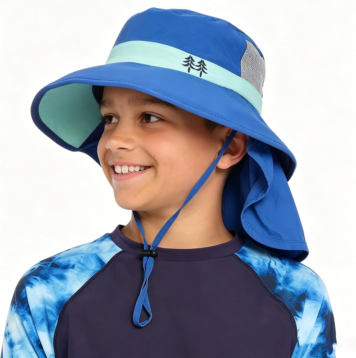 Kids Boys Sun hat with Neck Flap - Wide Brim Sun Protection Bucket Hat Summer Beach Hats for Girls Boys Age for 5-10