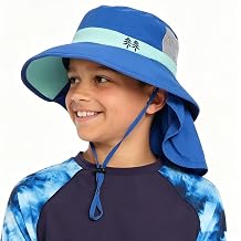 Kids Boys Sun Hat with Neck Flap - Wide Brim Bucket Hat for Girls Boy 6-12Y