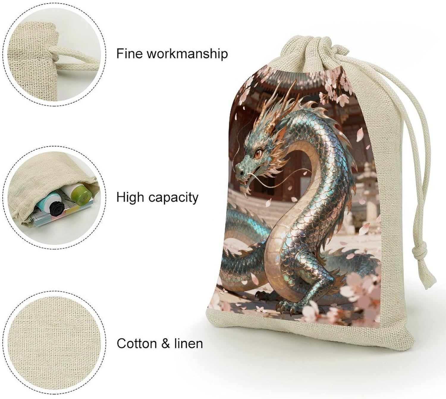 VstaDank Oriental Dragon Small Burlap Bags with Drawstring image 3