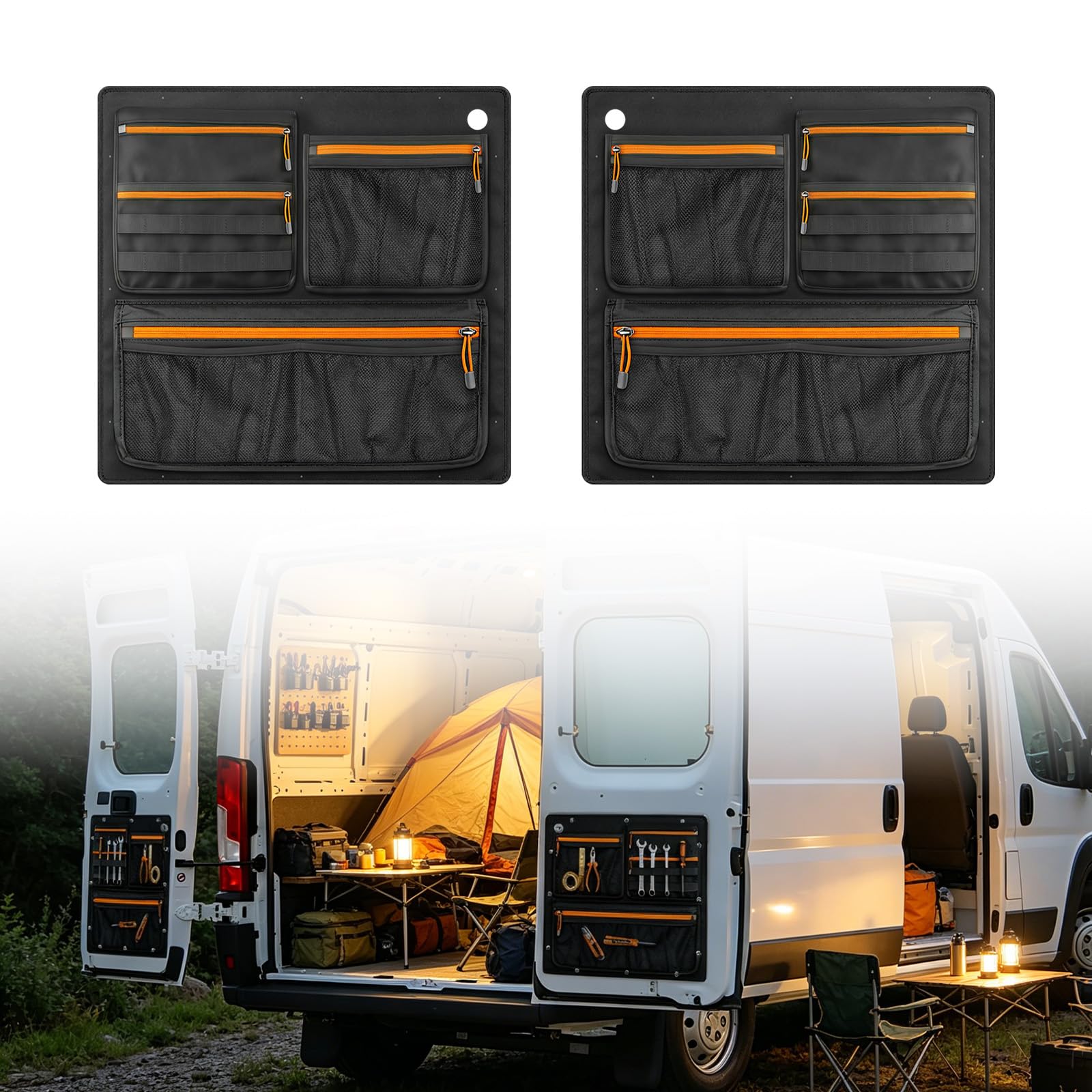 Organisateur Porte Arrière pour Fiat Ducato 2006-2025 | pour Peugeot Boxer Citroen Relay X250 290 2006-2025, Imperméable, 2pcs Organisateur pour Portes Arrière de Fourgon
