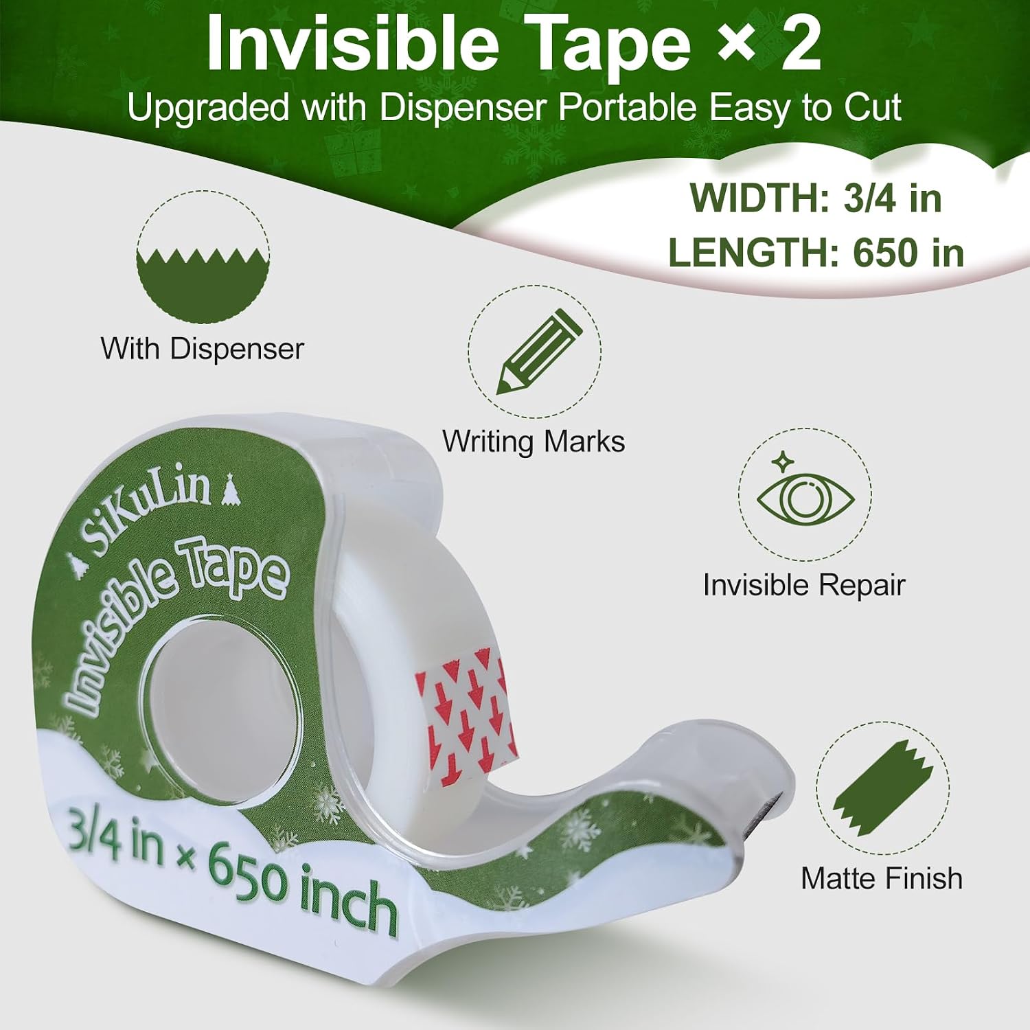 Tape,Gift Wrapping Tape, 6 Rolls with Dispensers, Includes Invisible, Double-Sided and Clear Tape for Wrapping Paper, Back to School, Home, Office, Christmas, Holiday image 3