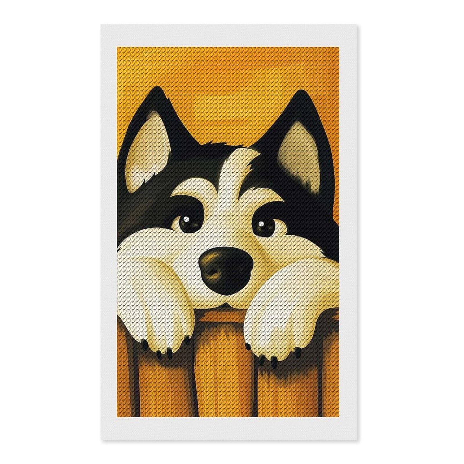 Junmoney Husky Peeking Over Fence Diamond Painting Canvas Set 12"x20", Mindful Craft Activity, Nice Detail and Sparkle, Farmhouse Decor, Birthday Gift