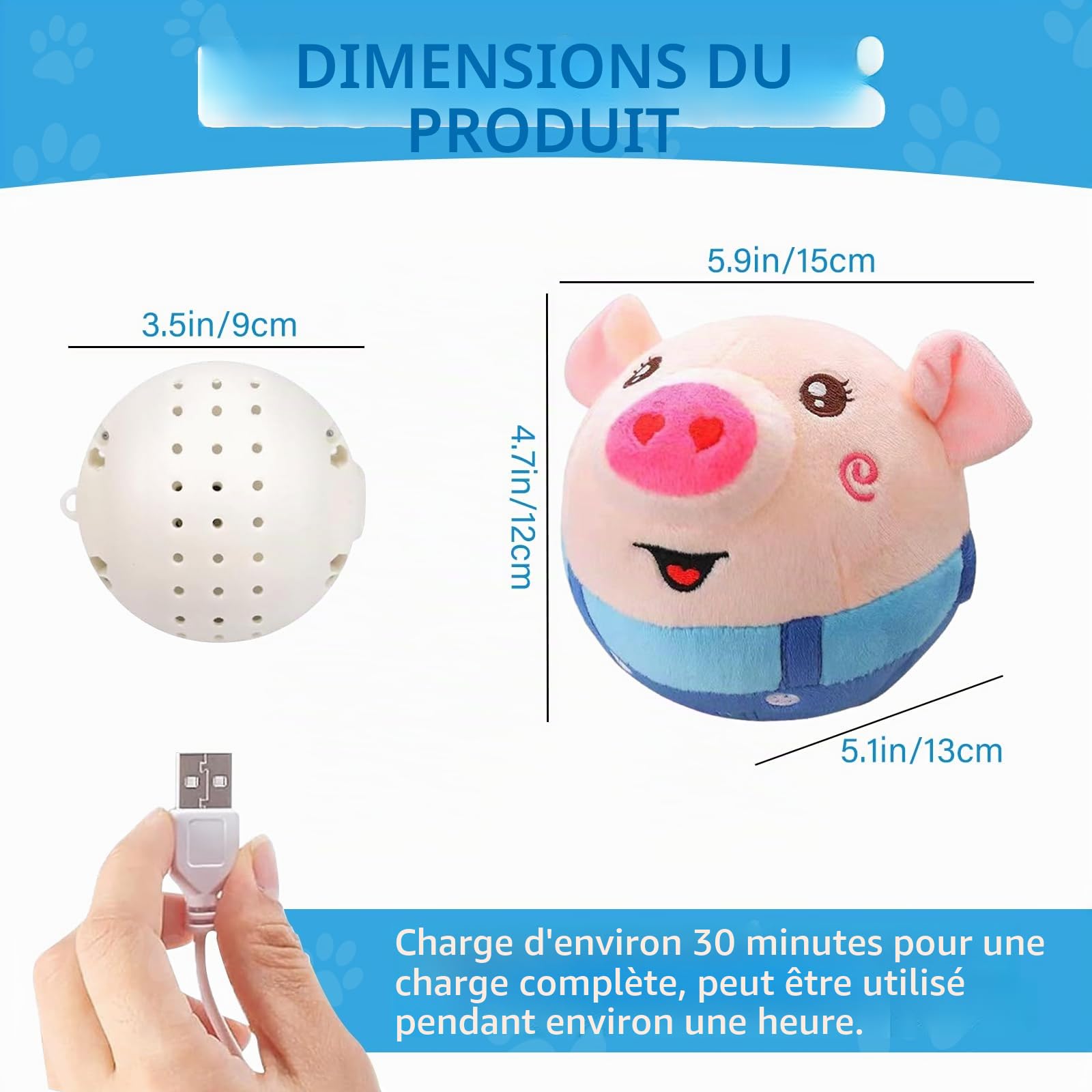 Jouet Peluche Actif et mouvant pour Chien Jouets interactifs à secouer et à rebondir Cochon Sauteur pour Chien Peluche Cochon Lavable pour Animaux de Compagnie
