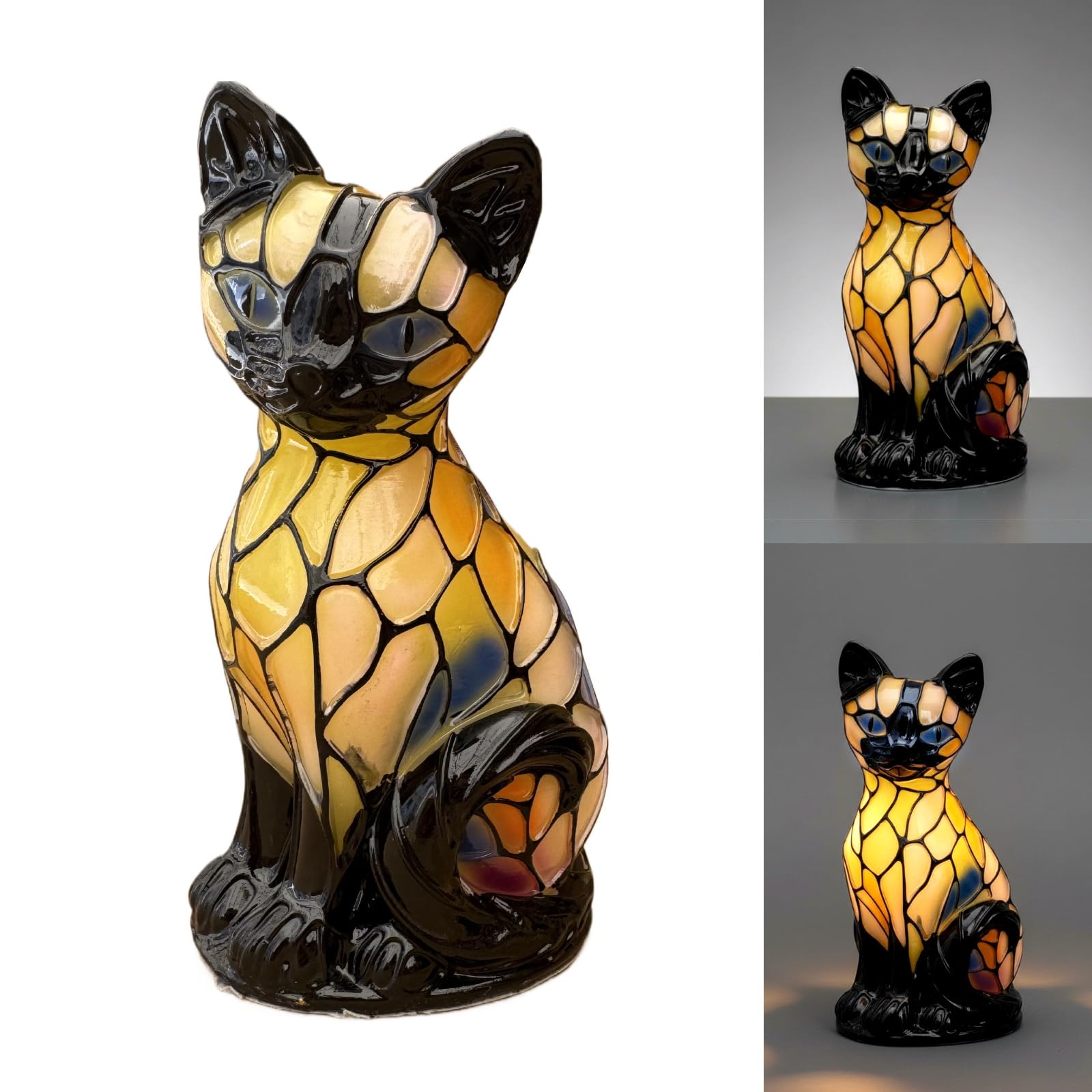 Siamese Cat Lamp, Stained Glass Cat Lamp – Vintage 3D Resin 