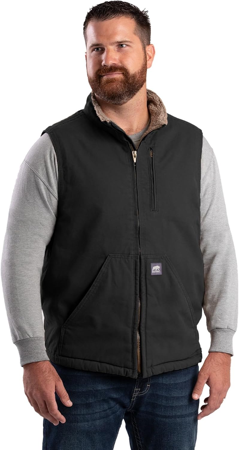 Berne Men's Heartland Sherpa-Lined Washed Duck Vest