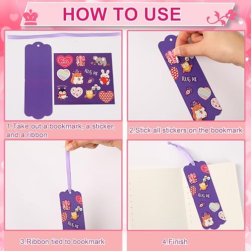 Miniatura 3 de JUNEBRUSHS Paquete de 30 manualidades de San Valentín para niños, marcapáginas del día de San Valentín, kits de manualidades con corazones surtidos,