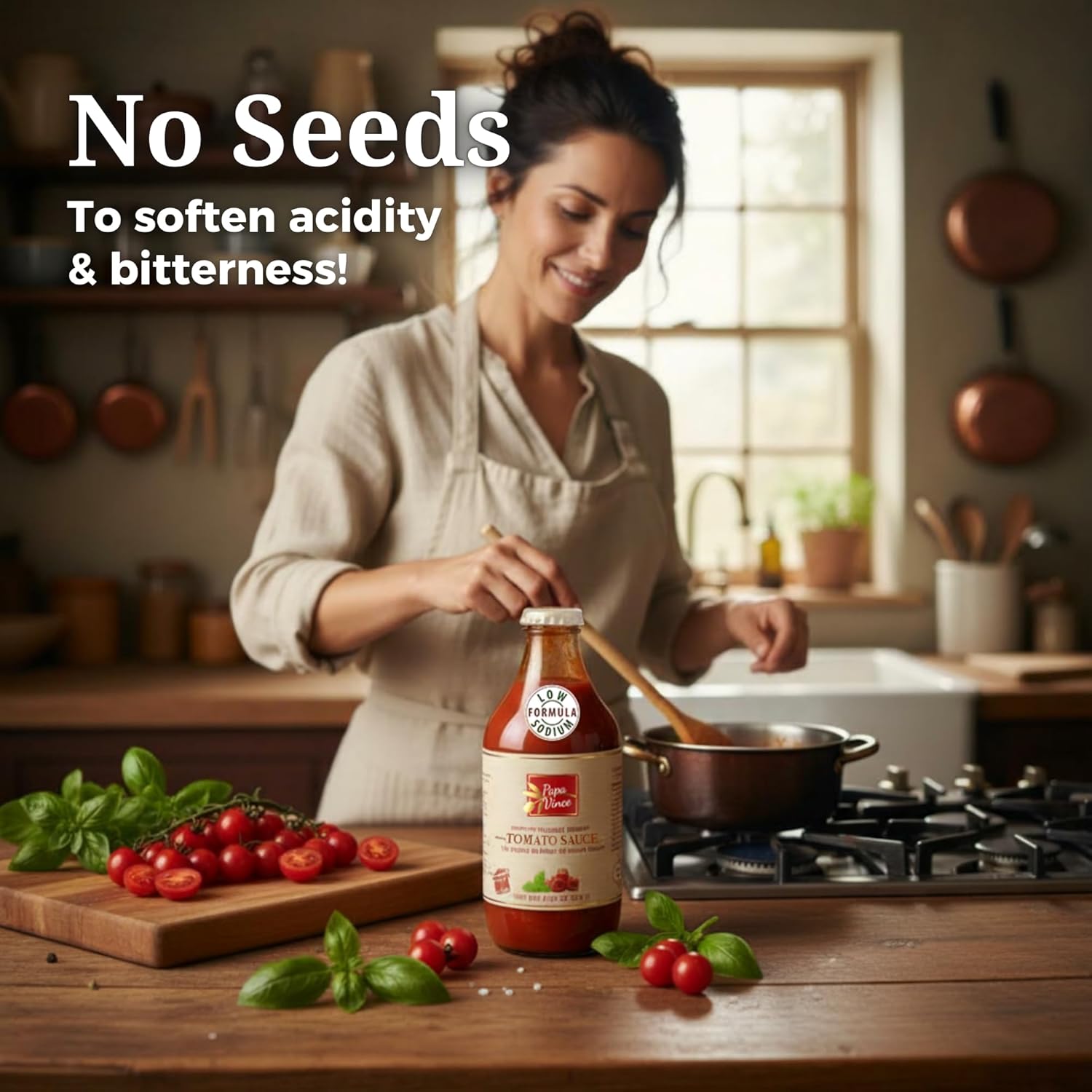 Papa Vince Low Sodium Cherry Tomato Sauce - Made in Italy, 50 mg Sodium per serving, 4-pack, 333g each Glass Jar