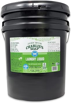 Charlies Soap Laundry Liquid Refill, 800 Loads, 5 Gallon, 640 Fl Oz | Natural Deep Cleaning, Hypoallergenic Detergent, Biodegradable Eco Friendly Sustainable, EPA Safer Choice Certified