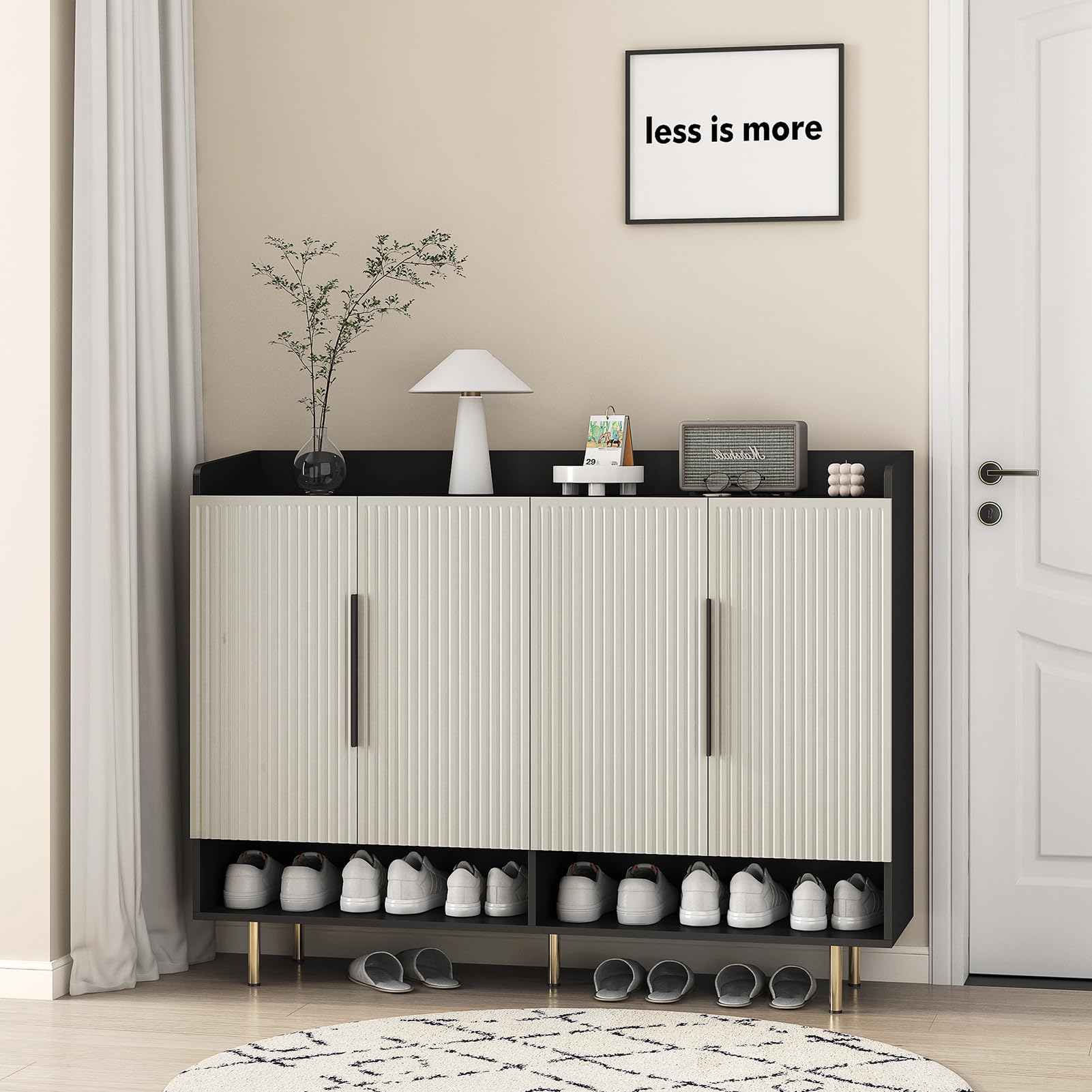 置物 catwalk Amazon.com: Modern Shoe Storage Cabinet with Open Compartments