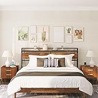 Vista 2 de HOOBRO Cabecera Tamaño King, Cabecera con 2 Enchufes y 4 Puertos USB, Altura Ajustable, Estante de Almacenamiento, Resistente y Estable, Fácil