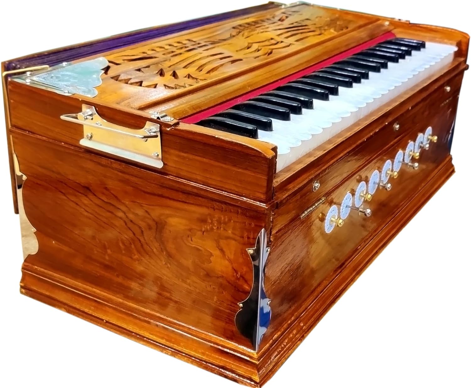 Harmonium, Maanvish Professional Harmonium Standard,Double Reeds, 3 1 4 Octaves, 9 Stops, 4 Extra Notes, Padded Bag