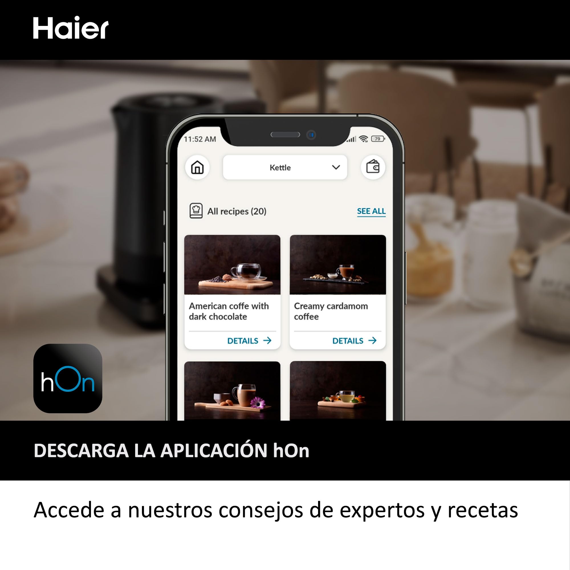 HAIER Hervidor de Acero Inoxidable, Ahorro de Energía, 7 Ajustes de Temperatura, Función Mantener Caliente, Hervir para una Taza, 1.7L, 2200W [I-Master Series 5]