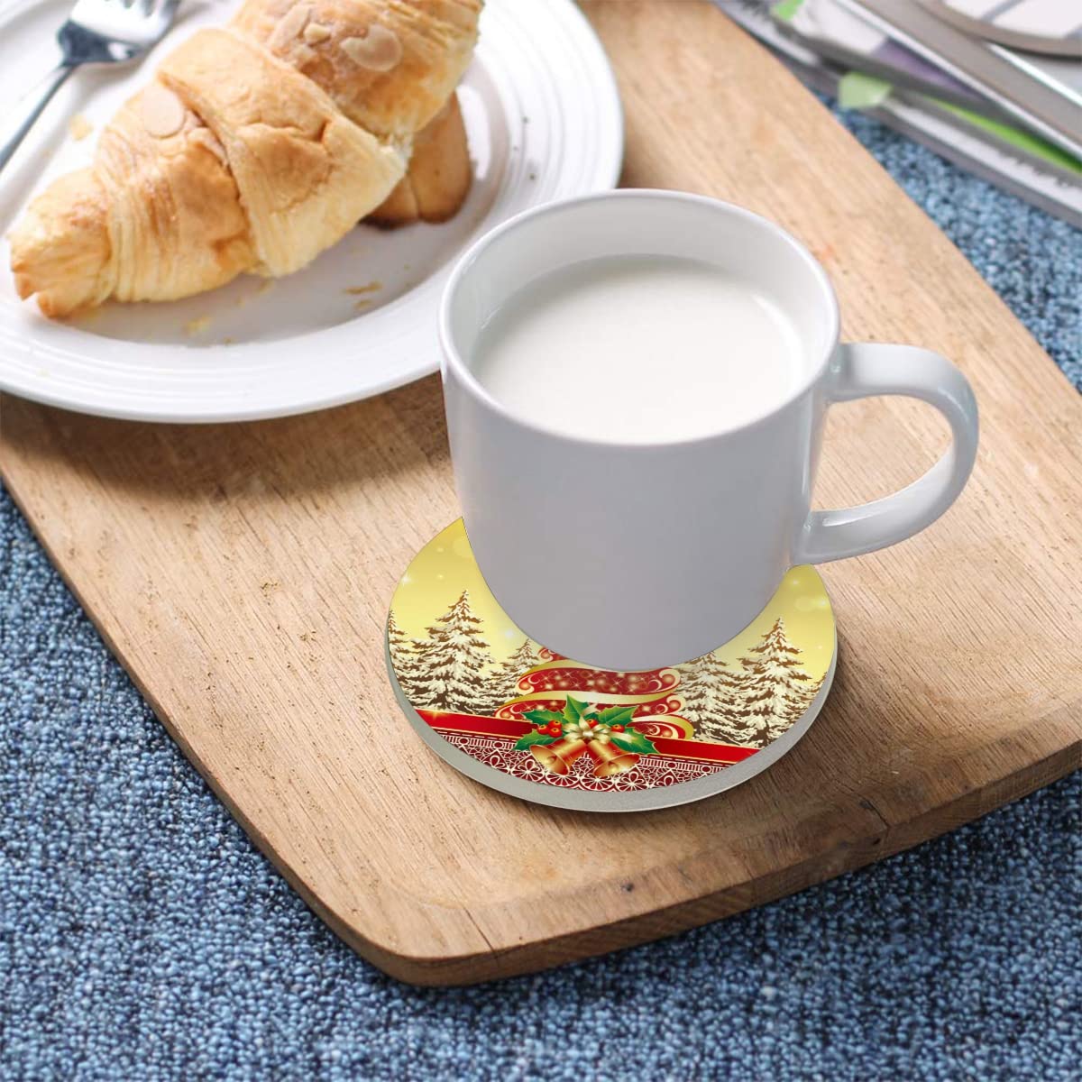 Set di 4 sottobicchieri rotondi in ceramica semplice stampa