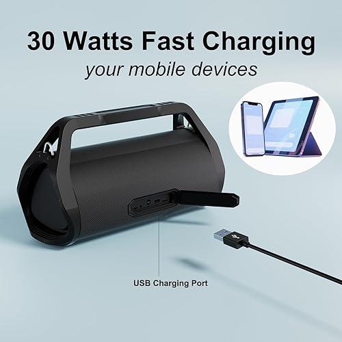 Miniatura 6 de Altavoz portátil Bluetooth Boombox, máximo 120 W impermeable inalámbrico al aire libre, graves intensos, tiempo de reproducción 24 horas,