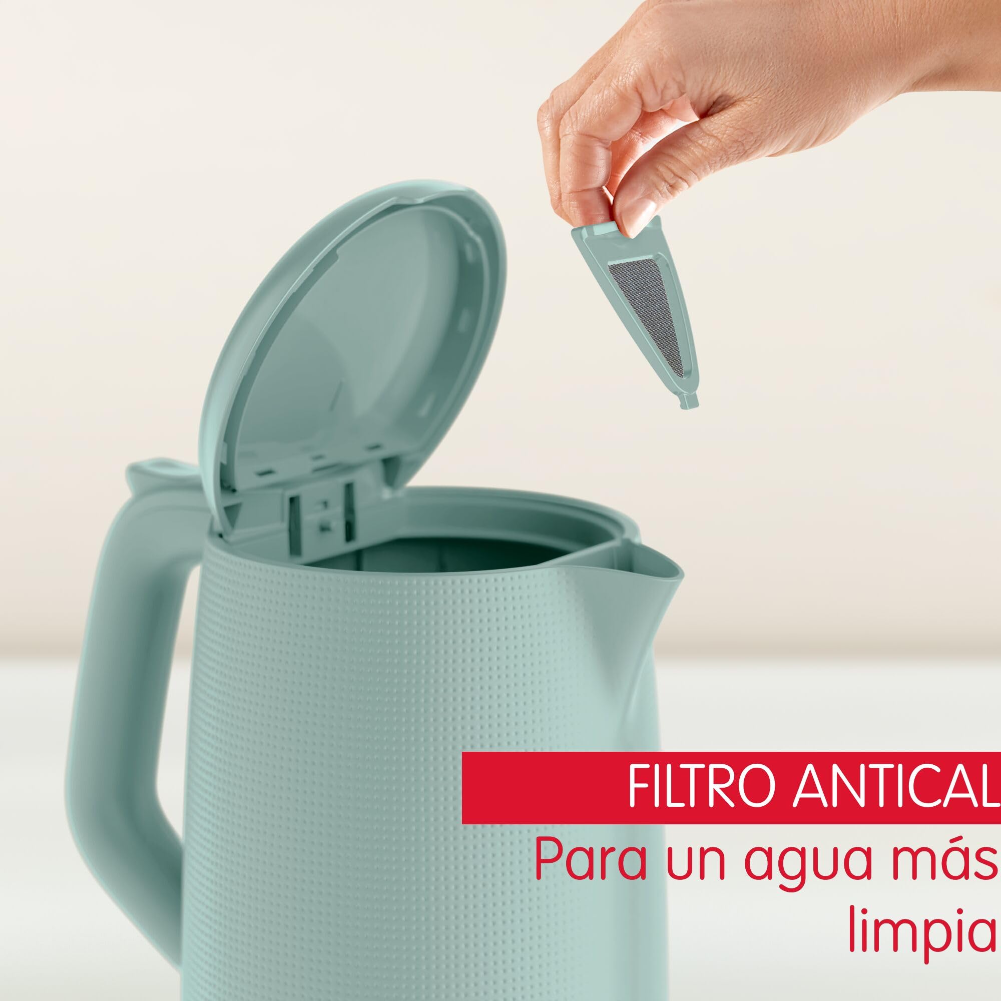 Moulinex Morning Plus 1.7 L – Hervidor eléctrico e inalámbrico, 2400 W, gran capacidad, medidor taza, medidor de agua, filtro antical, base giratoria, incluye infusionador, té e infusiones, BY2M13