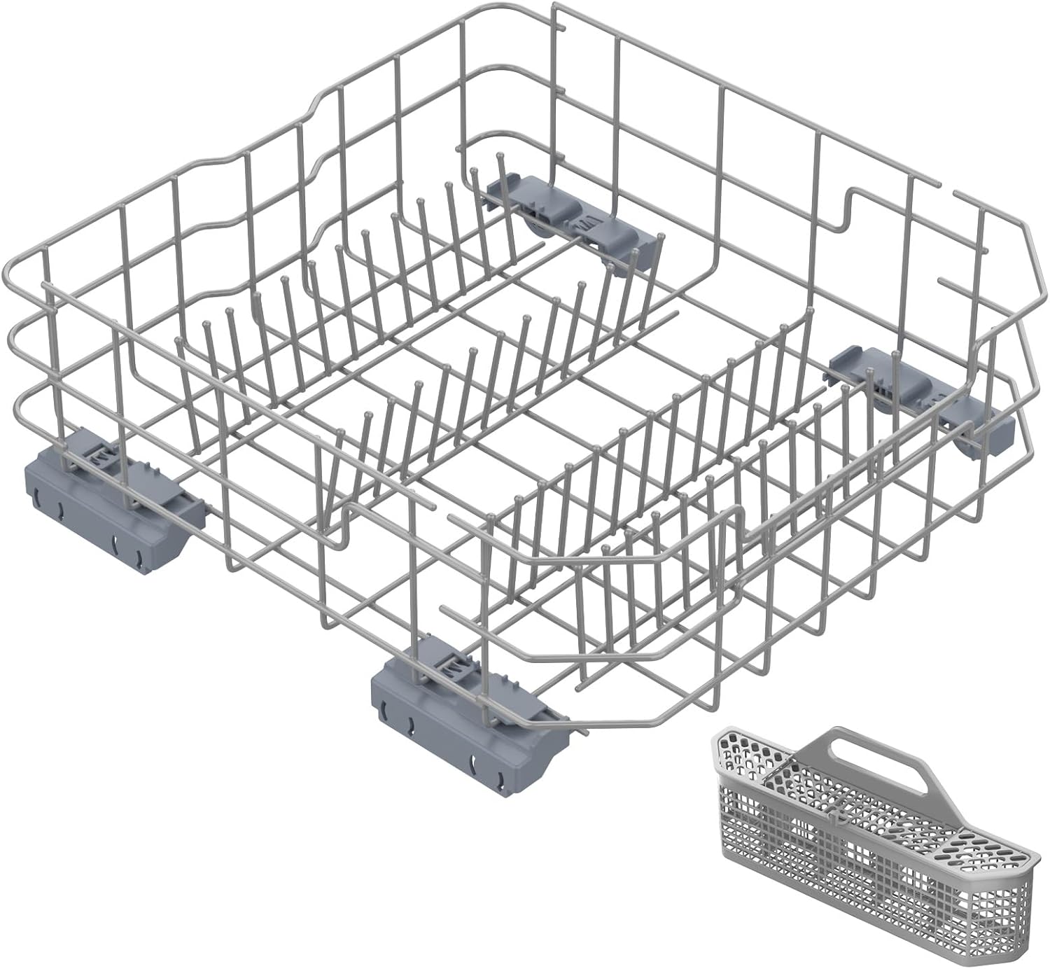 UPGRADED WD28X26099 Dishwasher Lower Dishrack Compatible with GE Dishwasher Rack Assembly With WD28X10128 Universal Dishwasher Silverware Basket & WD28X27241 Dishwasher Rack Carrier and Roller Kit