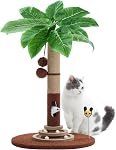 Made4Pets Cat Scratch Post with 4 Types of Interactive Cat Toys for Indoor Cats 27" Tall Sisal Rope Cat Scratcher Post for Kittens Cat Scratching Post with 2 Layer Wooden Ball & Rat Hole-Palm Tree(S)