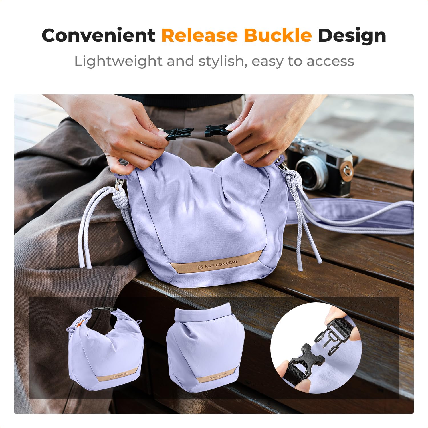 K&F CONCEPT Bolsa Camara Fotografica, Moda Bandolera Camara, Bolso Bandolera Ligera Camera Bag, Bandolera Ajustable para Cámara Fotográfica Adecuado para cámaras SLR/DSLR Púrpura